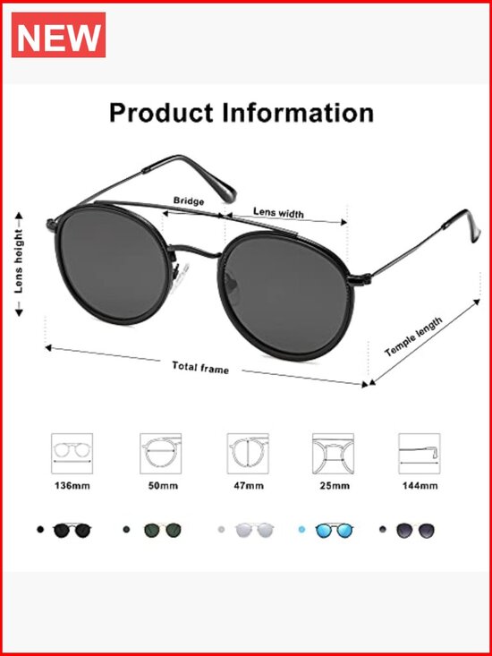 Retro Vintage Round Double Bridge Polarized Sunglasses main image 7